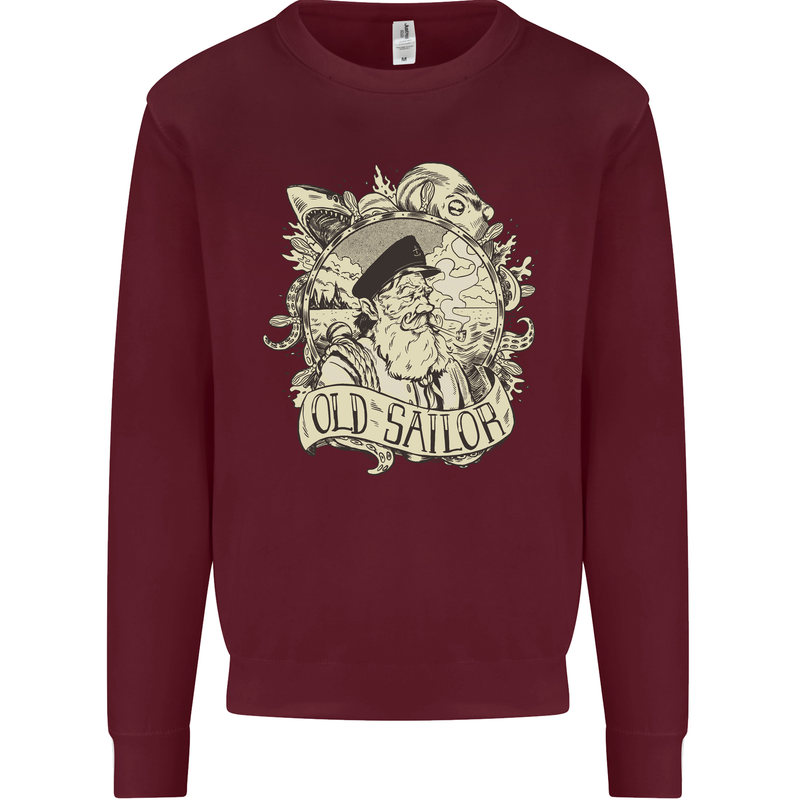 Old Sailor Octopus White Shark Captain Mens Sweatshirt Jumper Maroon