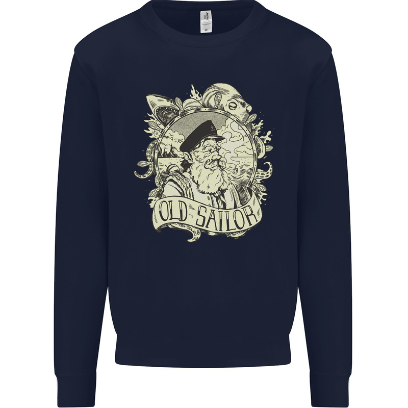 Old Sailor Octopus White Shark Captain Mens Sweatshirt Jumper Navy Blue
