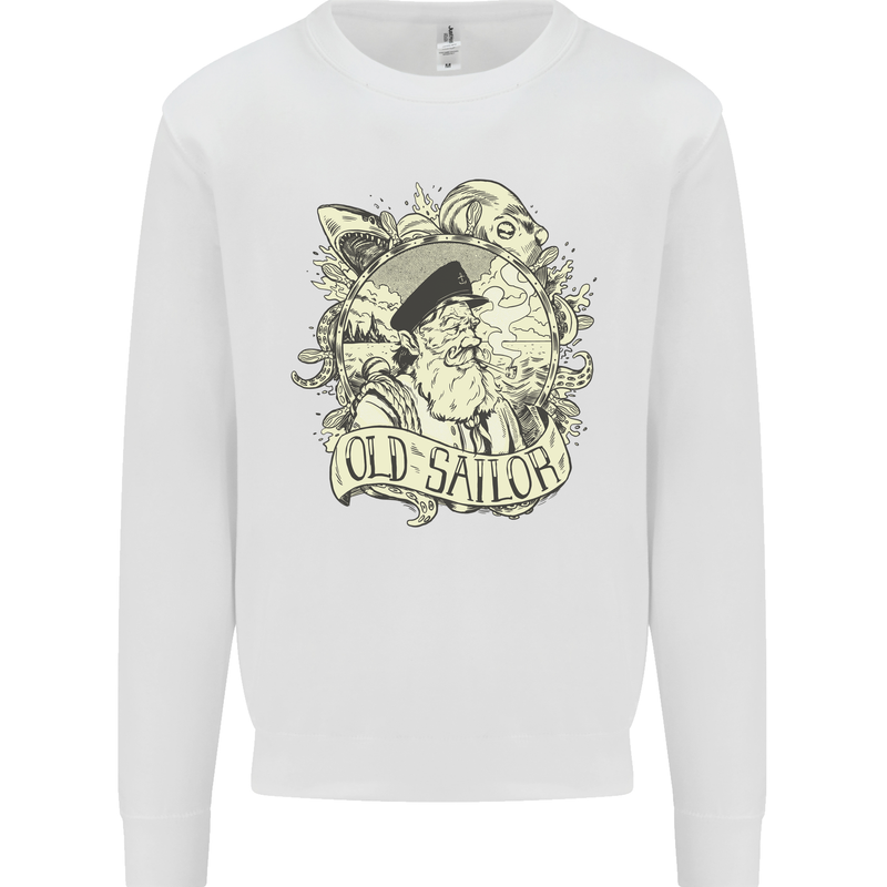 Old Sailor Octopus White Shark Captain Mens Sweatshirt Jumper White