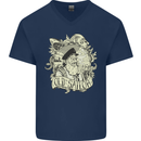 Old Sailor Octopus White Shark Captain Mens V-Neck Cotton T-Shirt Navy Blue