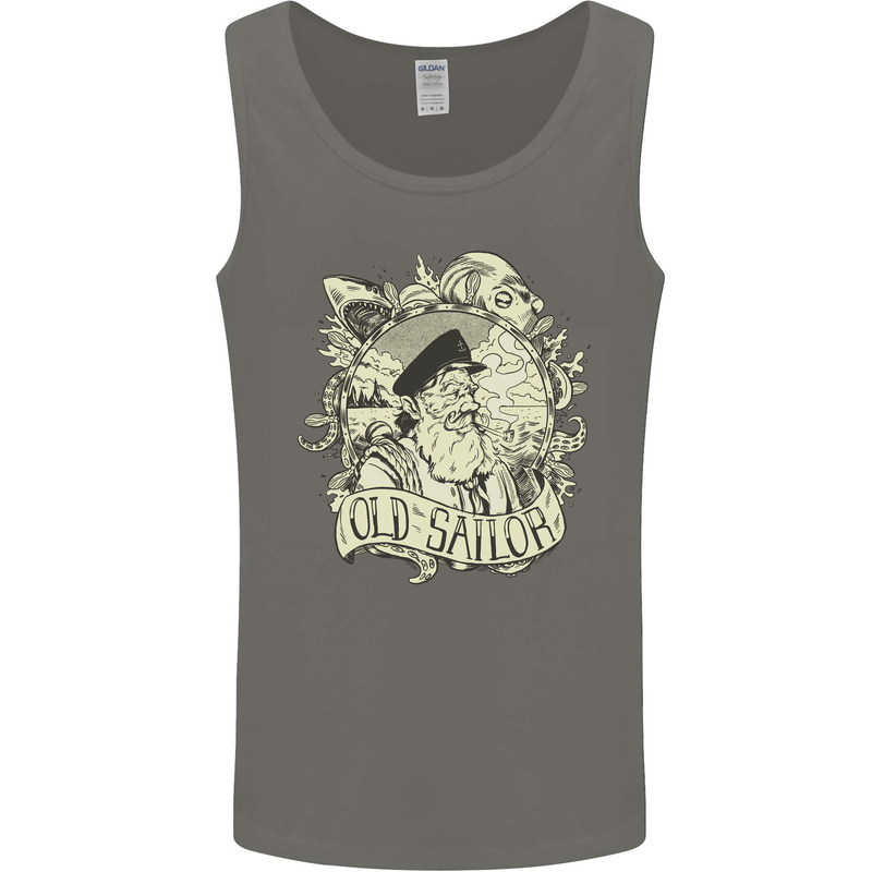Old Sailor Octopus White Shark Captain Mens Vest Tank Top Charcoal