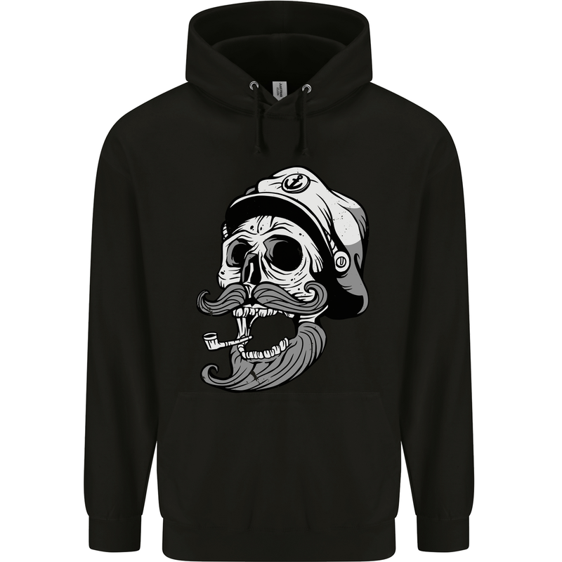 Old Sailor Skull Sailing Captain Childrens Kids Hoodie Black