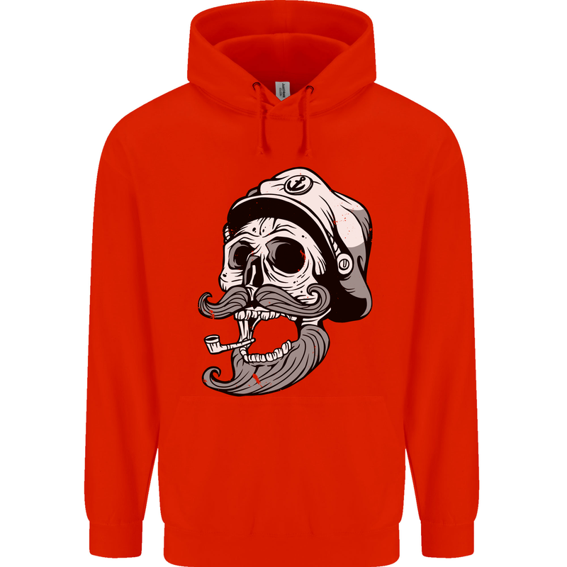 Old Sailor Skull Sailing Captain Childrens Kids Hoodie Bright Red