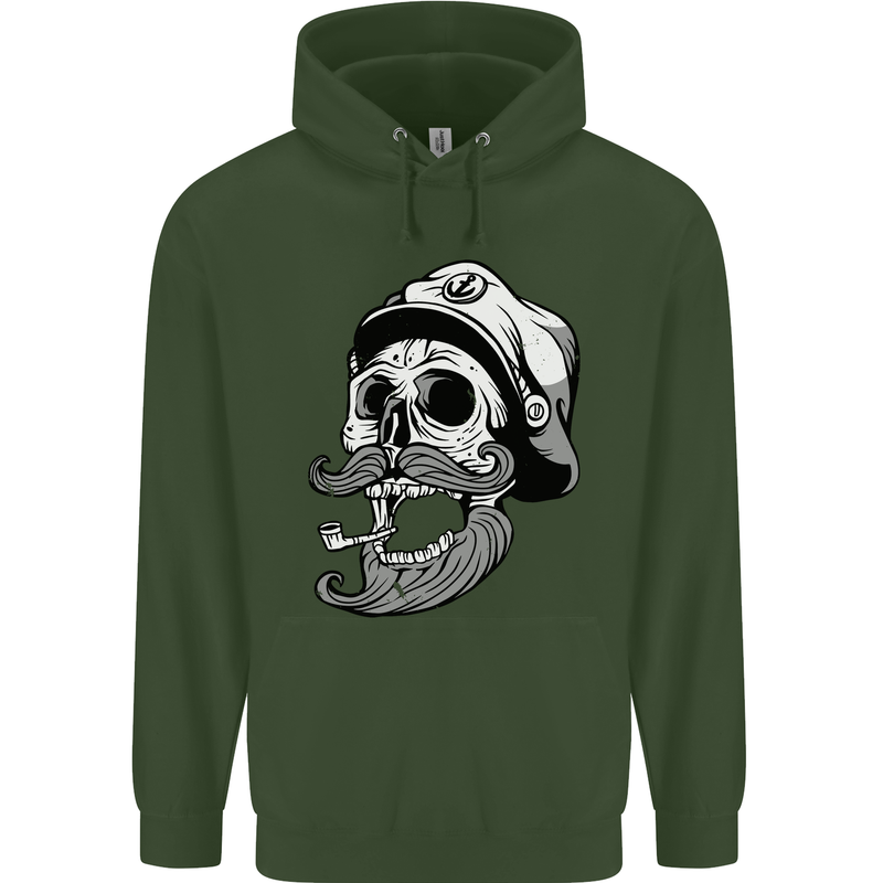 Old Sailor Skull Sailing Captain Childrens Kids Hoodie Forest Green