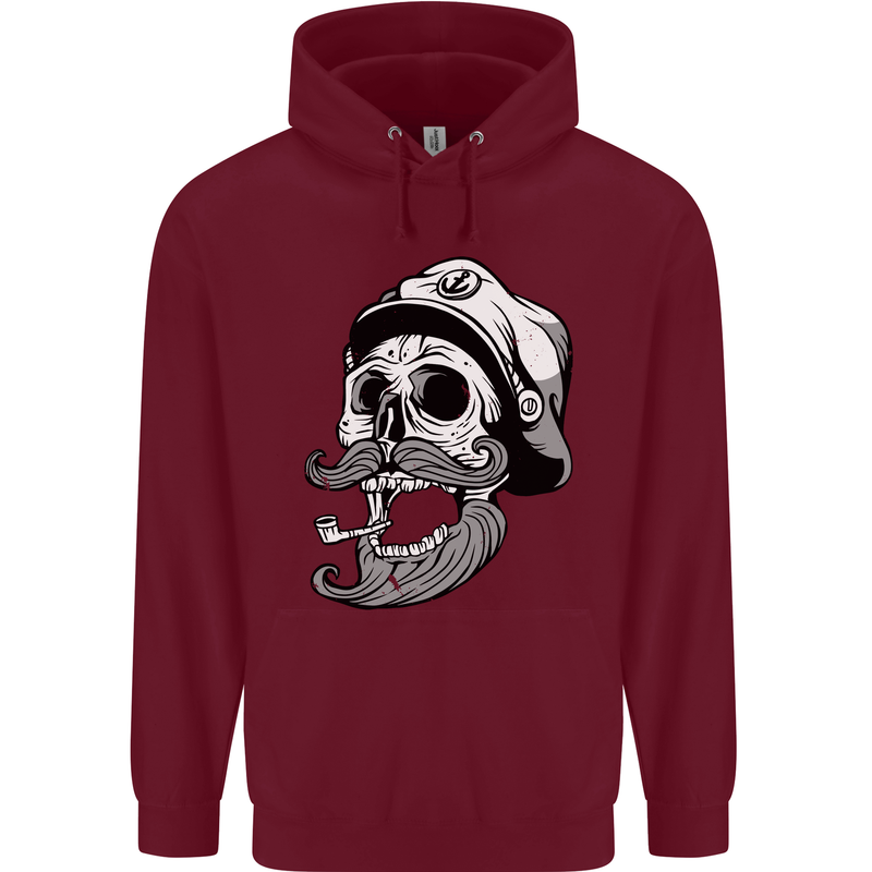 Old Sailor Skull Sailing Captain Childrens Kids Hoodie Maroon