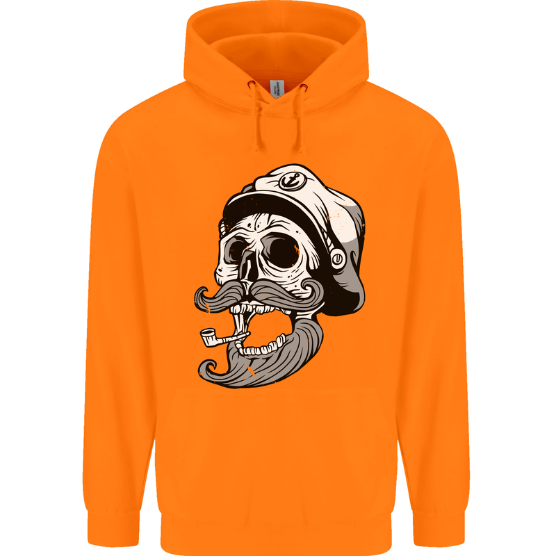 Old Sailor Skull Sailing Captain Childrens Kids Hoodie Orange