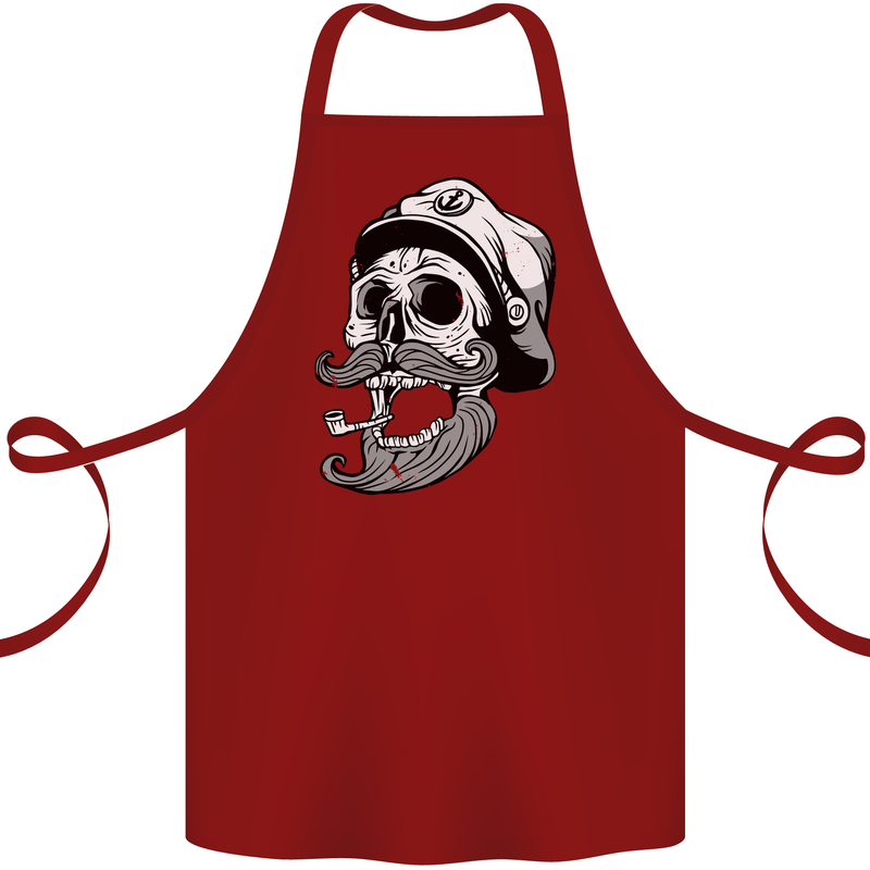 Old Sailor Skull Sailing Captain Cotton Apron 100% Organic Maroon