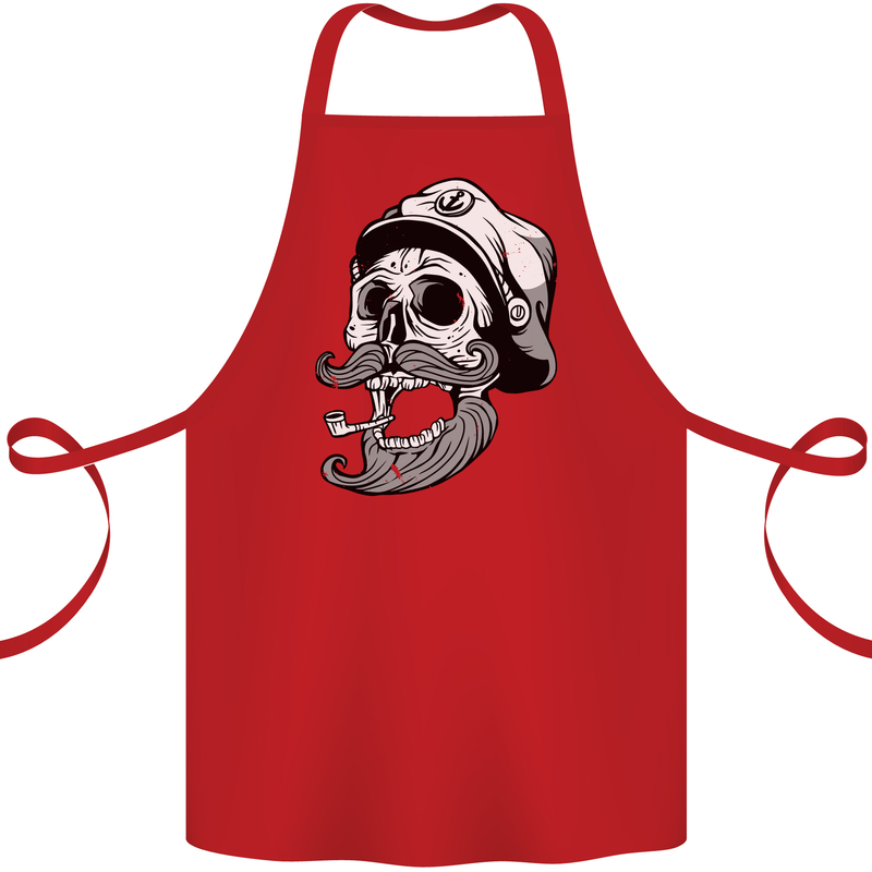 Old Sailor Skull Sailing Captain Cotton Apron 100% Organic Red