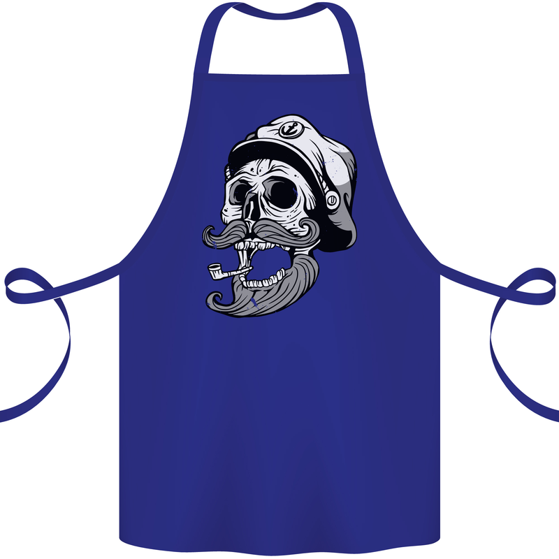 Old Sailor Skull Sailing Captain Cotton Apron 100% Organic Royal Blue