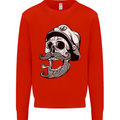 Old Sailor Skull Sailing Captain Kids Sweatshirt Jumper Bright Red