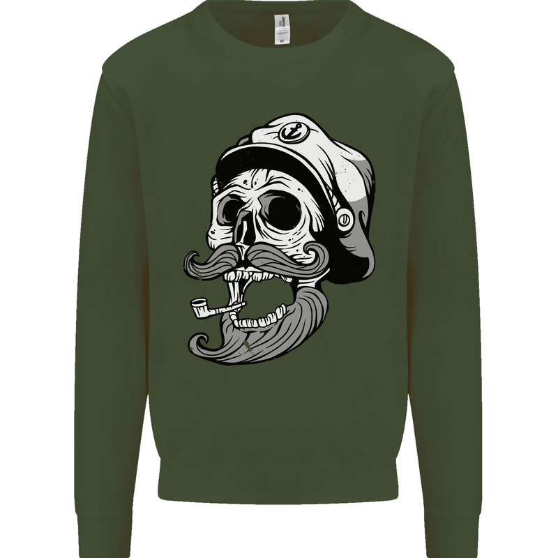 Old Sailor Skull Sailing Captain Kids Sweatshirt Jumper Forest Green