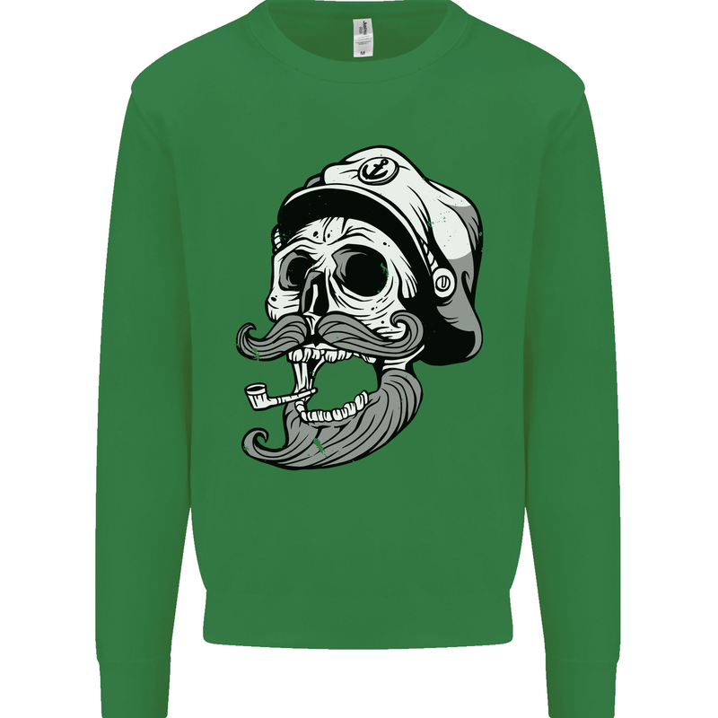 Old Sailor Skull Sailing Captain Kids Sweatshirt Jumper Irish Green