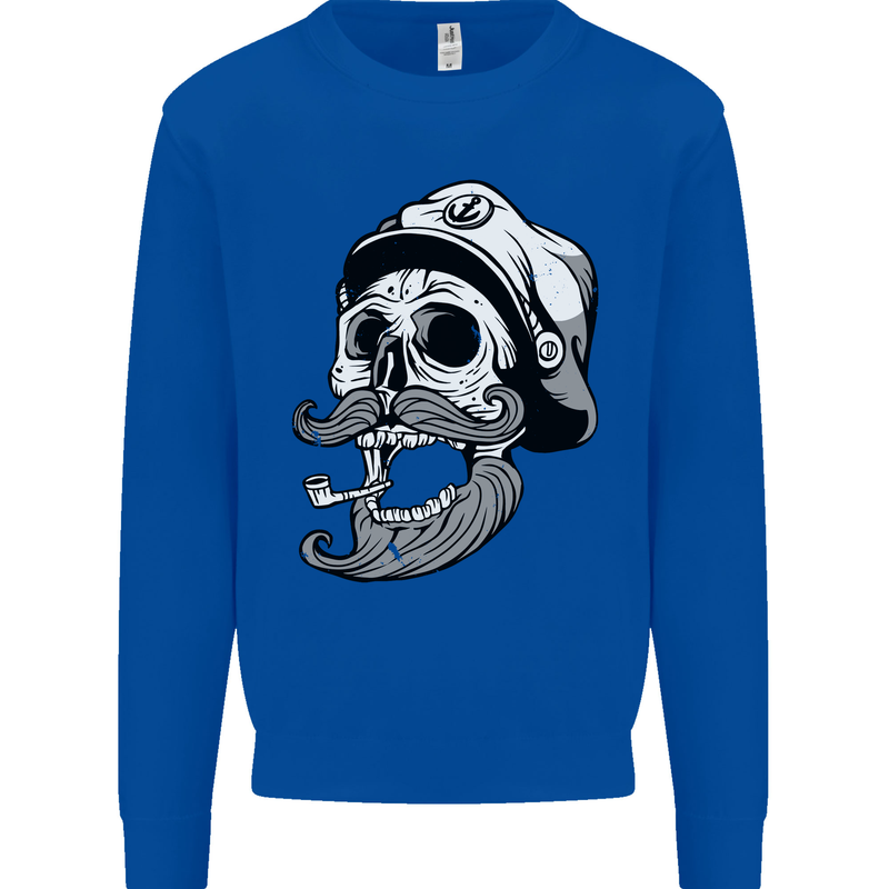 Old Sailor Skull Sailing Captain Kids Sweatshirt Jumper Royal Blue