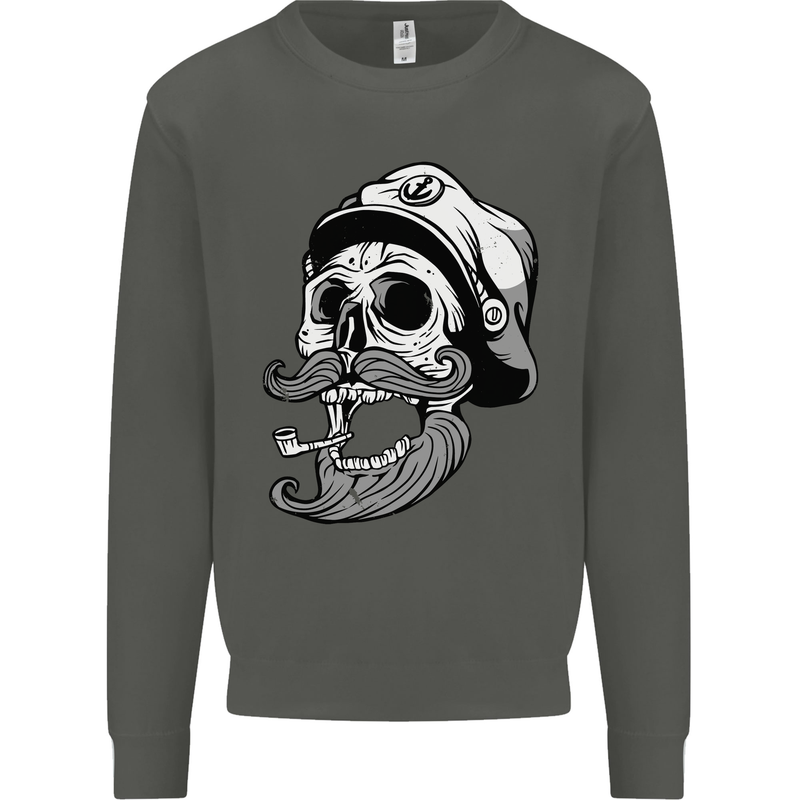 Old Sailor Skull Sailing Captain Kids Sweatshirt Jumper Storm Grey