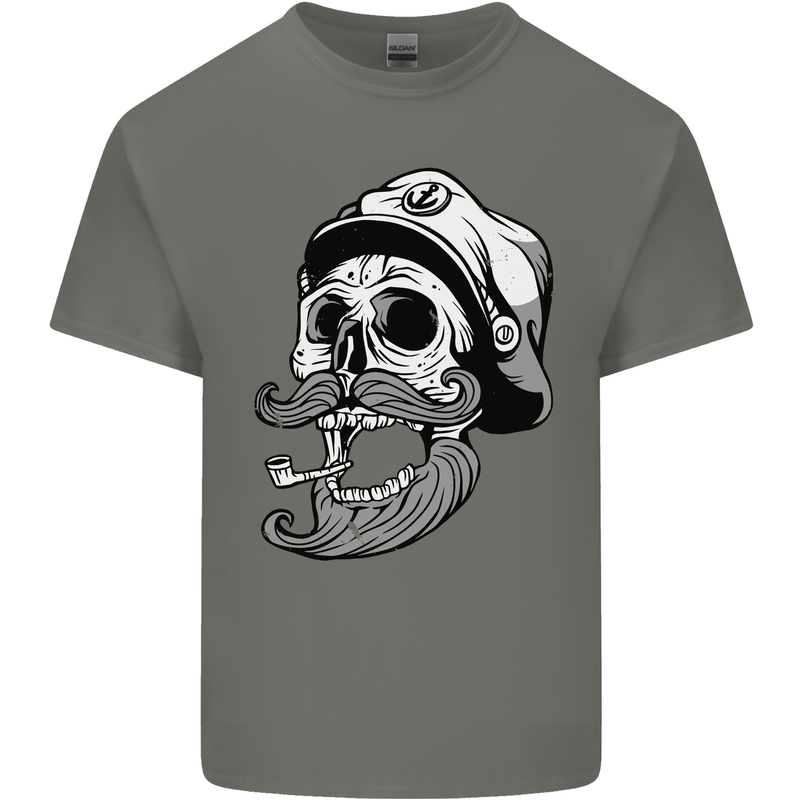 Old Sailor Skull Sailing Captain Mens Cotton T-Shirt Tee Top Charcoal