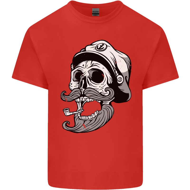 Old Sailor Skull Sailing Captain Mens Cotton T-Shirt Tee Top Red