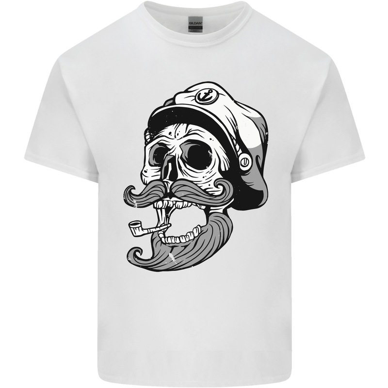 Old Sailor Skull Sailing Captain Mens Cotton T-Shirt Tee Top White