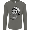 Old Sailor Skull Sailing Captain Mens Long Sleeve T-Shirt Charcoal