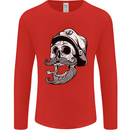 Old Sailor Skull Sailing Captain Mens Long Sleeve T-Shirt Red