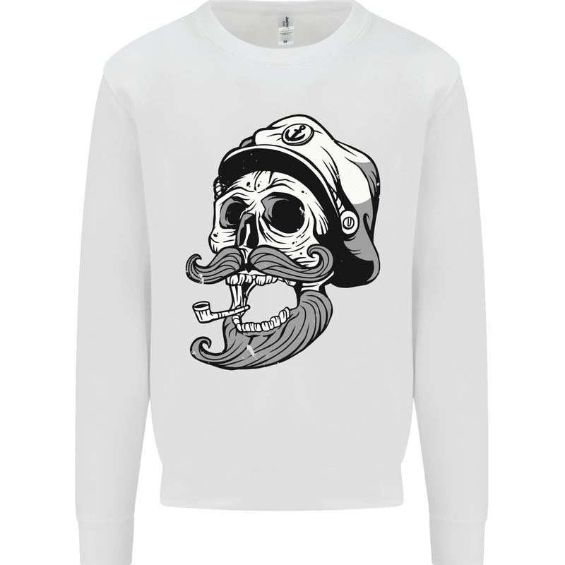 Old Sailor Skull Sailing Captain Mens Sweatshirt Jumper White