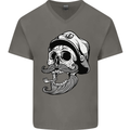 Old Sailor Skull Sailing Captain Mens V-Neck Cotton T-Shirt Charcoal