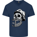 Old Sailor Skull Sailing Captain Mens V-Neck Cotton T-Shirt Navy Blue