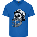 Old Sailor Skull Sailing Captain Mens V-Neck Cotton T-Shirt Royal Blue