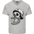 Old Sailor Skull Sailing Captain Mens V-Neck Cotton T-Shirt Sports Grey
