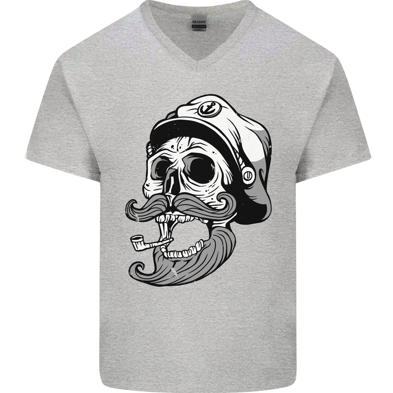 Old Sailor Skull Sailing Captain Mens V-Neck Cotton T-Shirt Sports Grey