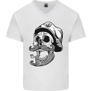 Old Sailor Skull Sailing Captain Mens V-Neck Cotton T-Shirt White