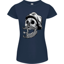 Old Sailor Skull Sailing Captain Womens Petite Cut T-Shirt Navy Blue