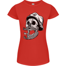 Old Sailor Skull Sailing Captain Womens Petite Cut T-Shirt Red