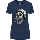 Old Sailor Skull Sailing Captain Womens Wider Cut T-Shirt Navy Blue