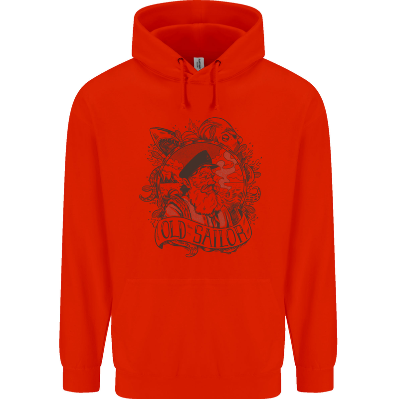 Old Sailor White Shark Octopus Captain Childrens Kids Hoodie Bright Red