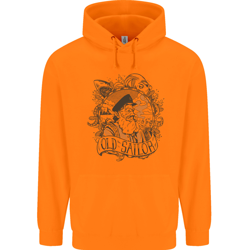 Old Sailor White Shark Octopus Captain Childrens Kids Hoodie Orange