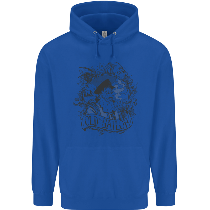Old Sailor White Shark Octopus Captain Childrens Kids Hoodie Royal Blue