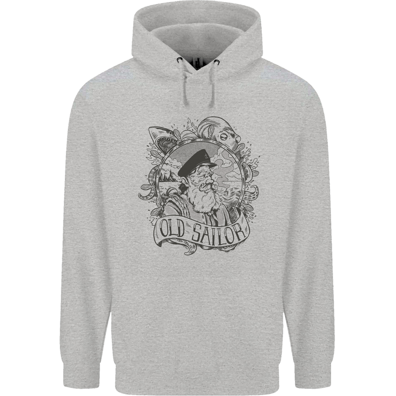Old Sailor White Shark Octopus Captain Childrens Kids Hoodie Sports Grey