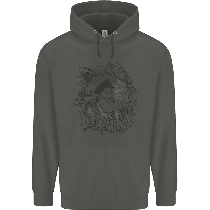 Old Sailor White Shark Octopus Captain Childrens Kids Hoodie Storm Grey