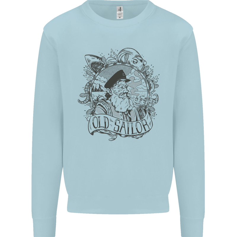 Old Sailor White Shark Octopus Captain Kids Sweatshirt Jumper Light Blue