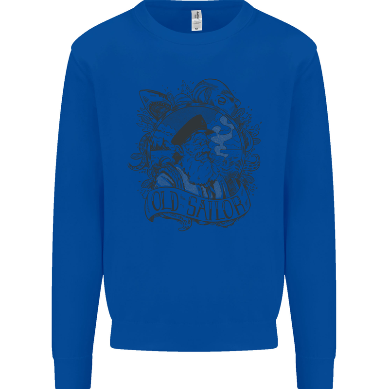 Old Sailor White Shark Octopus Captain Kids Sweatshirt Jumper Royal Blue