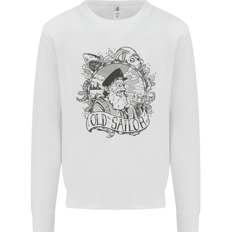 Old Sailor White Shark Octopus Captain Kids Sweatshirt Jumper White