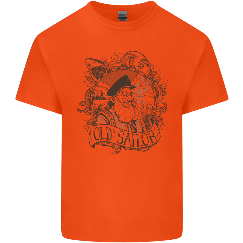 Old Sailor White Shark Octopus Captain Kids T-Shirt Childrens Orange