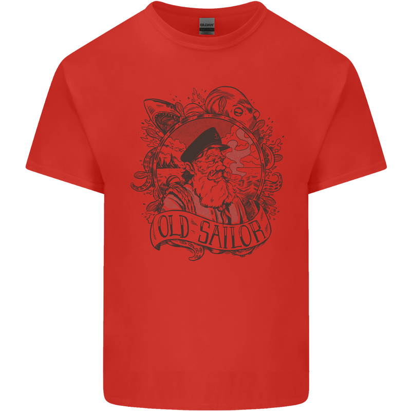 Old Sailor White Shark Octopus Captain Kids T-Shirt Childrens Red