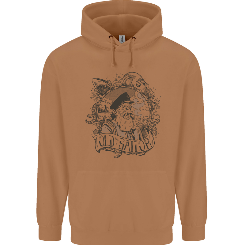 Old Sailor White Shark Octopus Captain Mens 80% Cotton Hoodie Caramel Latte