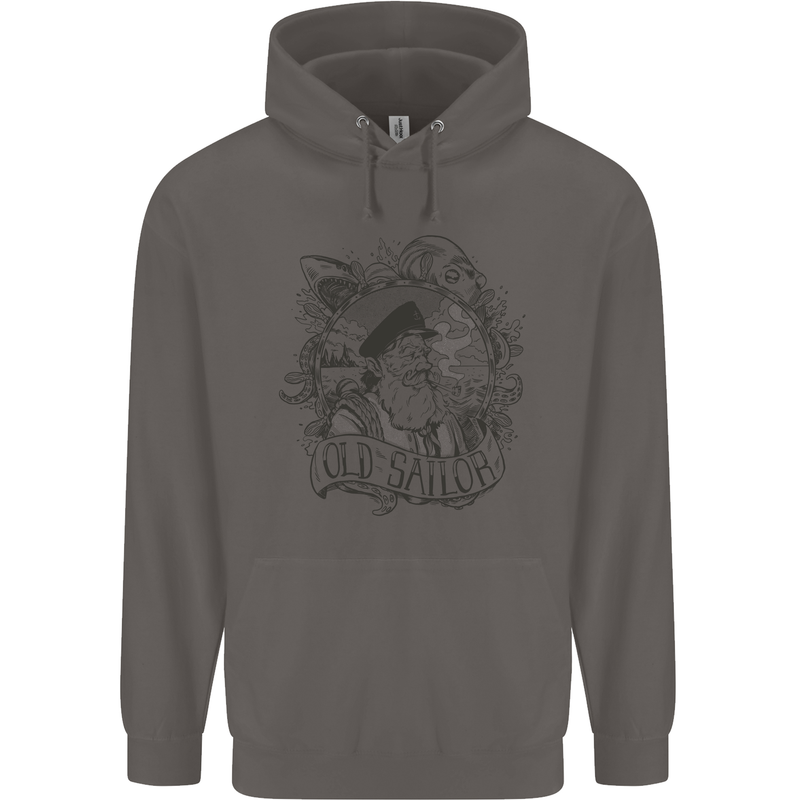 Old Sailor White Shark Octopus Captain Mens 80% Cotton Hoodie Charcoal