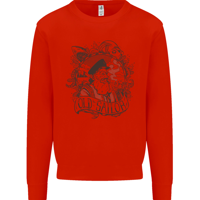 Old Sailor White Shark Octopus Captain Mens Sweatshirt Jumper Bright Red