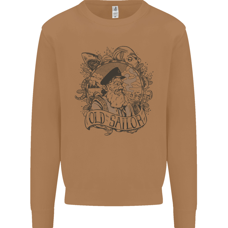 Old Sailor White Shark Octopus Captain Mens Sweatshirt Jumper Caramel Latte