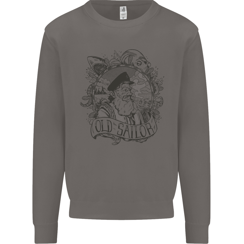 Old Sailor White Shark Octopus Captain Mens Sweatshirt Jumper Charcoal