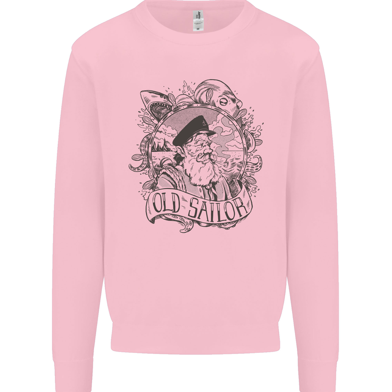 Old Sailor White Shark Octopus Captain Mens Sweatshirt Jumper Light Pink