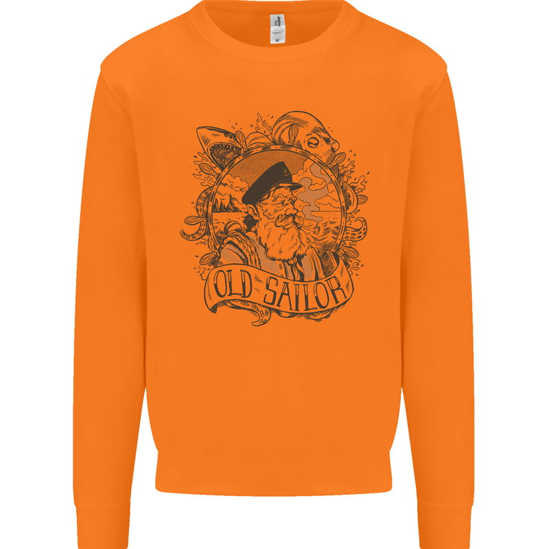 Old Sailor White Shark Octopus Captain Mens Sweatshirt Jumper Orange